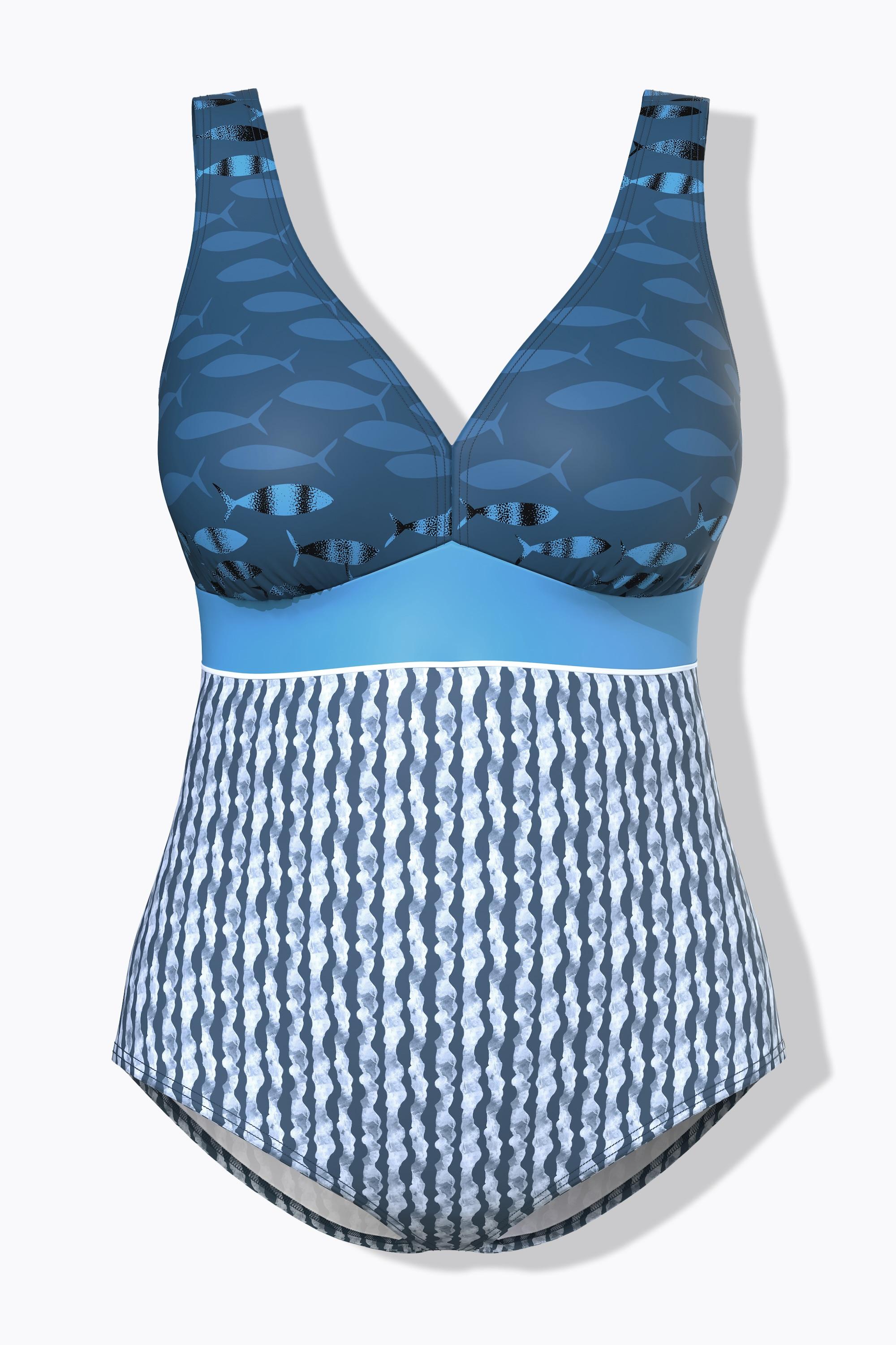 Ulla Popken Maillot de bain imprimé poissons décolleté en V bonnets souples  