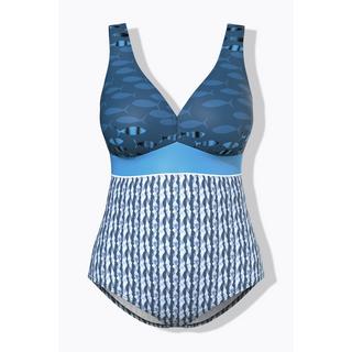 Ulla Popken Maillot de bain imprimé poissons décolleté en V bonnets souples  