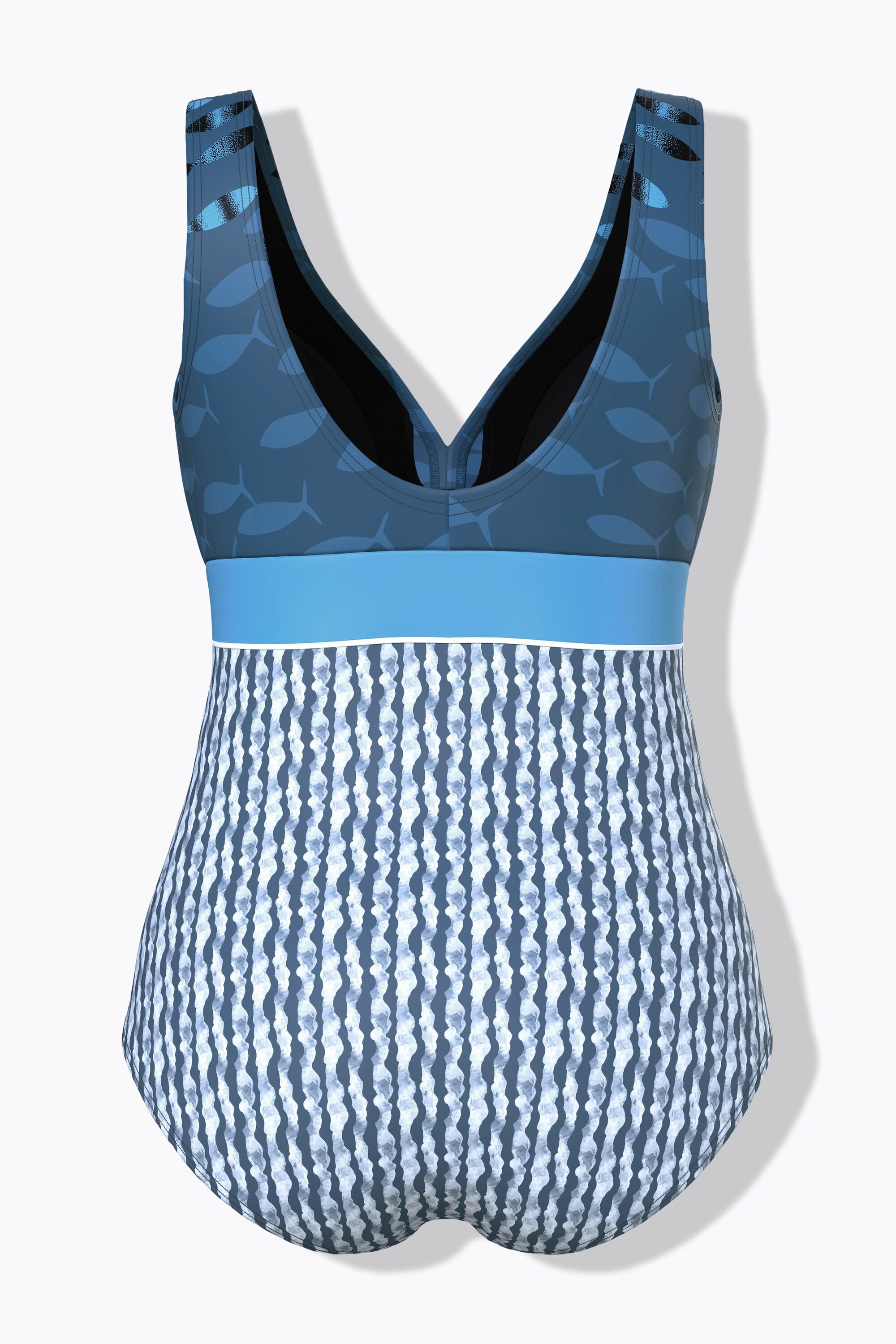 Ulla Popken Maillot de bain imprimé poissons décolleté en V bonnets souples  