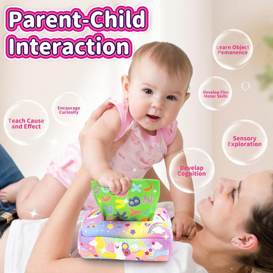 Activity-board  Tissue Box Tissue Box mit Einhorn Brief Farbe Textur Zahl, frühes Lernen Spielzeug 