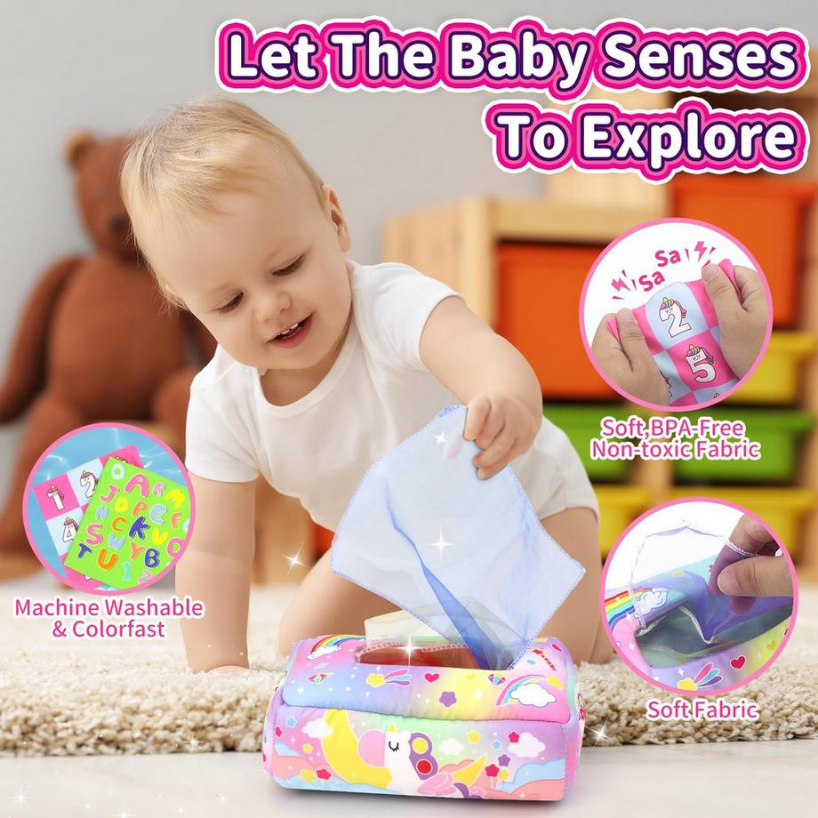 Activity-board  Tissue Box Tissue Box mit Einhorn Brief Farbe Textur Zahl, frühes Lernen Spielzeug 