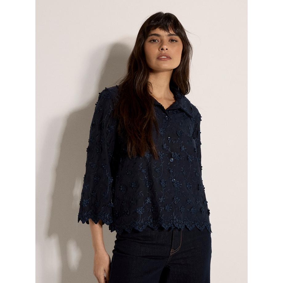 Gekürztes Shirt mit Blumenapplikation
