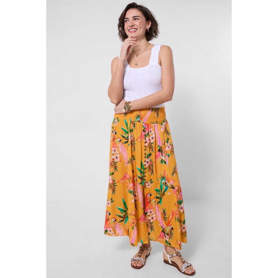 Joe Browns Maxirock mit Knopfleiste und Tropenvogel-Print  