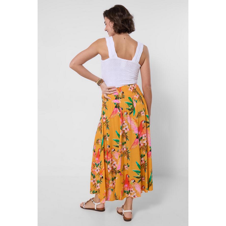 Joe Browns Maxirock mit Knopfleiste und Tropenvogel-Print  