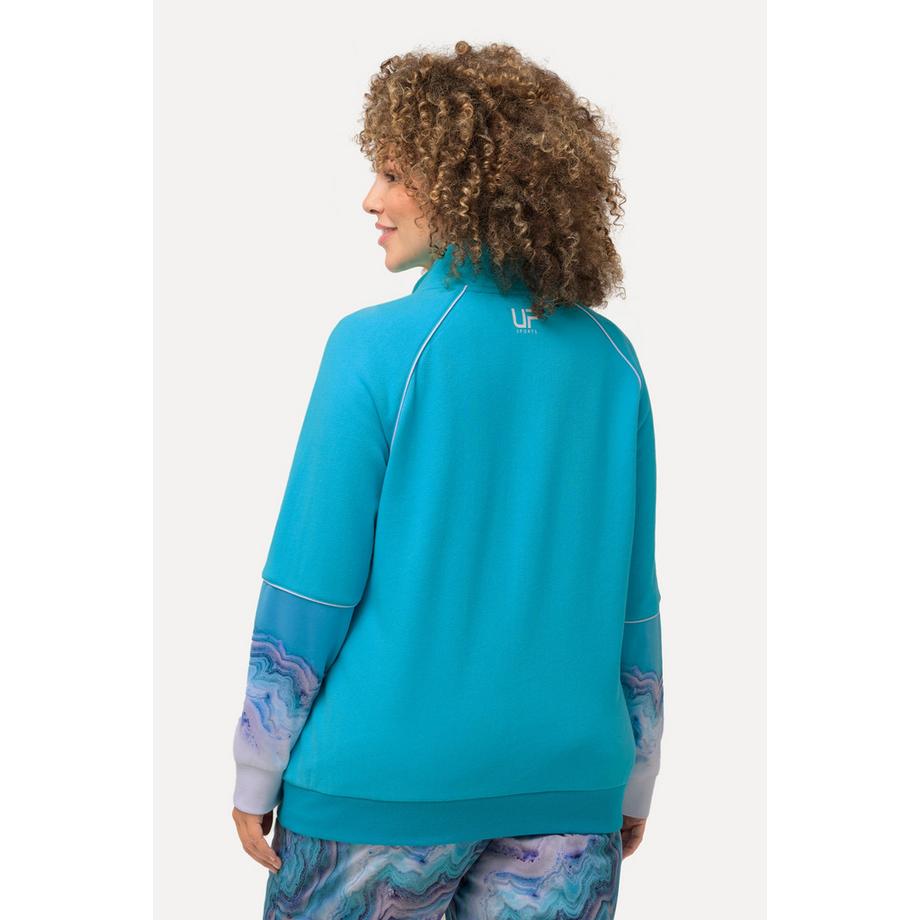 Ulla Popken Veste en molleton Passepoils Fantaisie Col Montant Poche Kangourou  