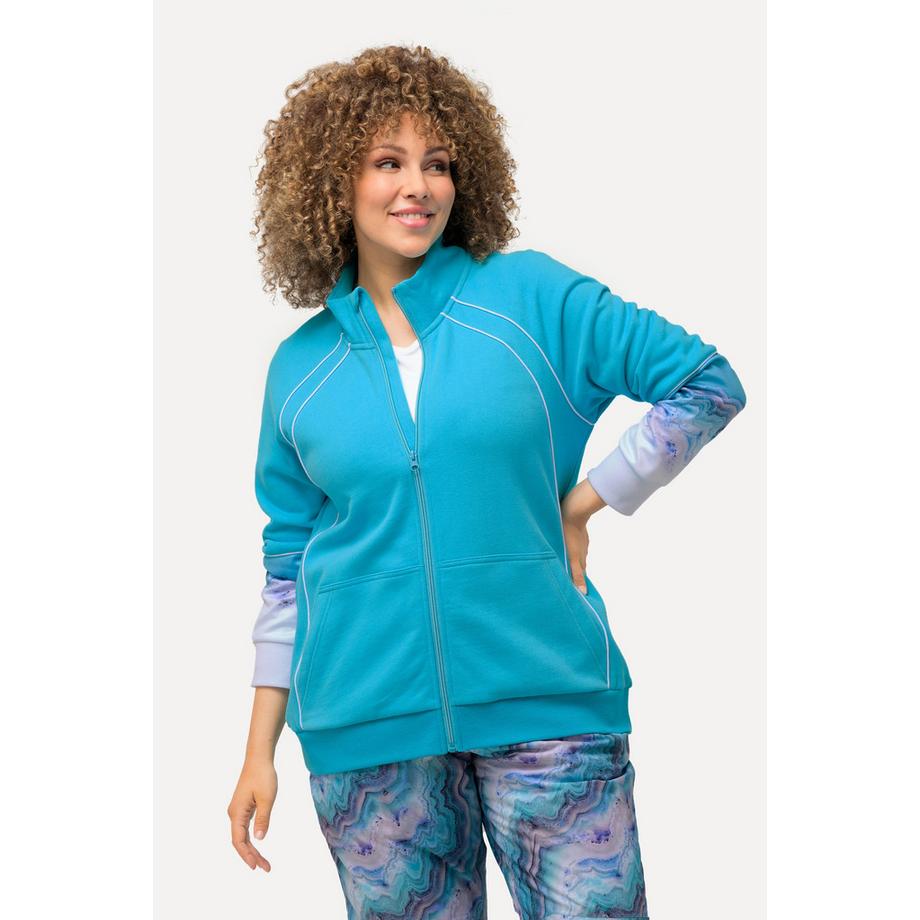 Ulla Popken Veste en molleton Passepoils Fantaisie Col Montant Poche Kangourou  