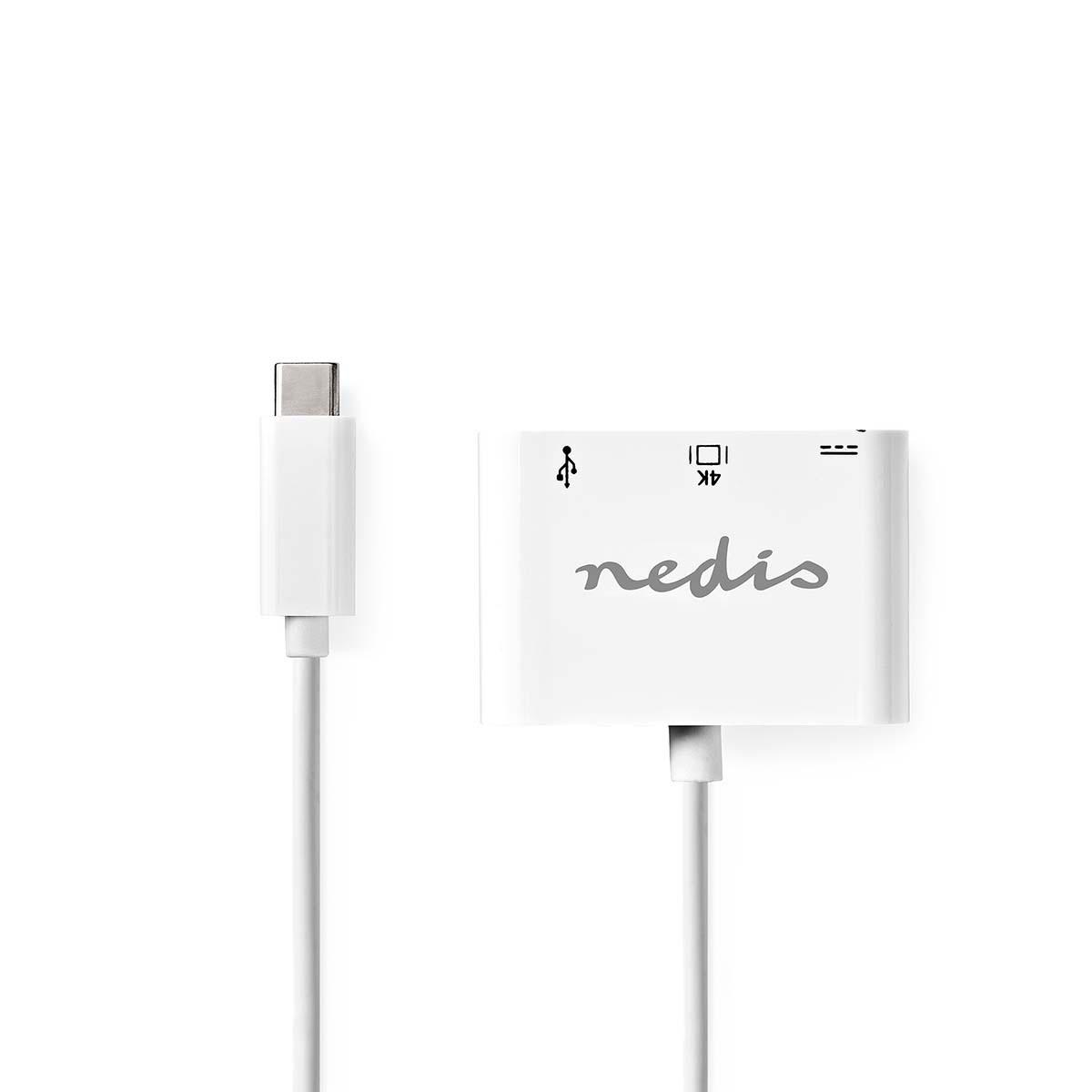 Nedis  USB-Multi-Port-Adapter | USB 3.2 Gen 1 | USB-C™ Stecker | HDMI™ Ausgang / USB-A Buchse / USB-C™ Buchse | 5 Gbps | 0,20 m | Rund | Vernickelt | PVC | Weiß | Box 
