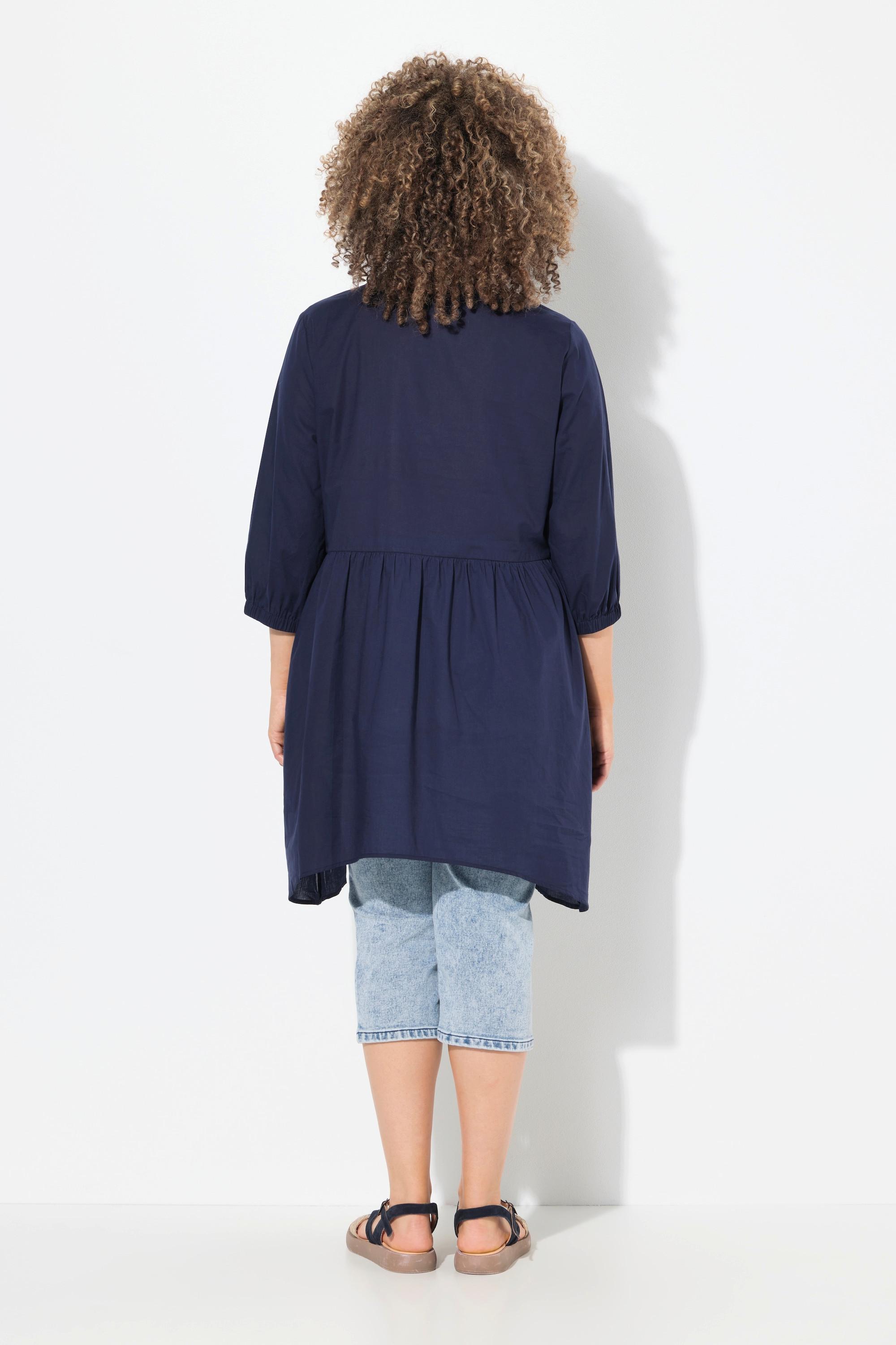 Ulla Popken Blusa Taglio Svasato Orlo a Punte Collo Camicia Maniche 3/4  