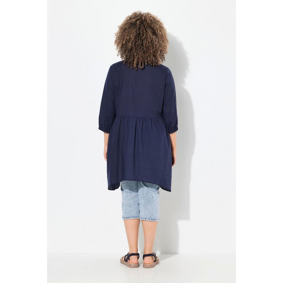 Ulla Popken Blouse Coupe Évasée Base en Pointe Col Chemise Manches 3/4  