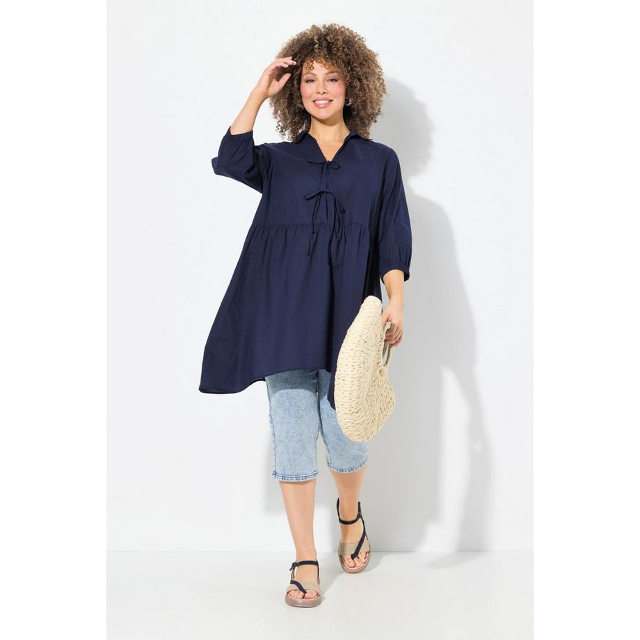 Ulla Popken Blouse Coupe Évasée Base en Pointe Col Chemise Manches 3/4  