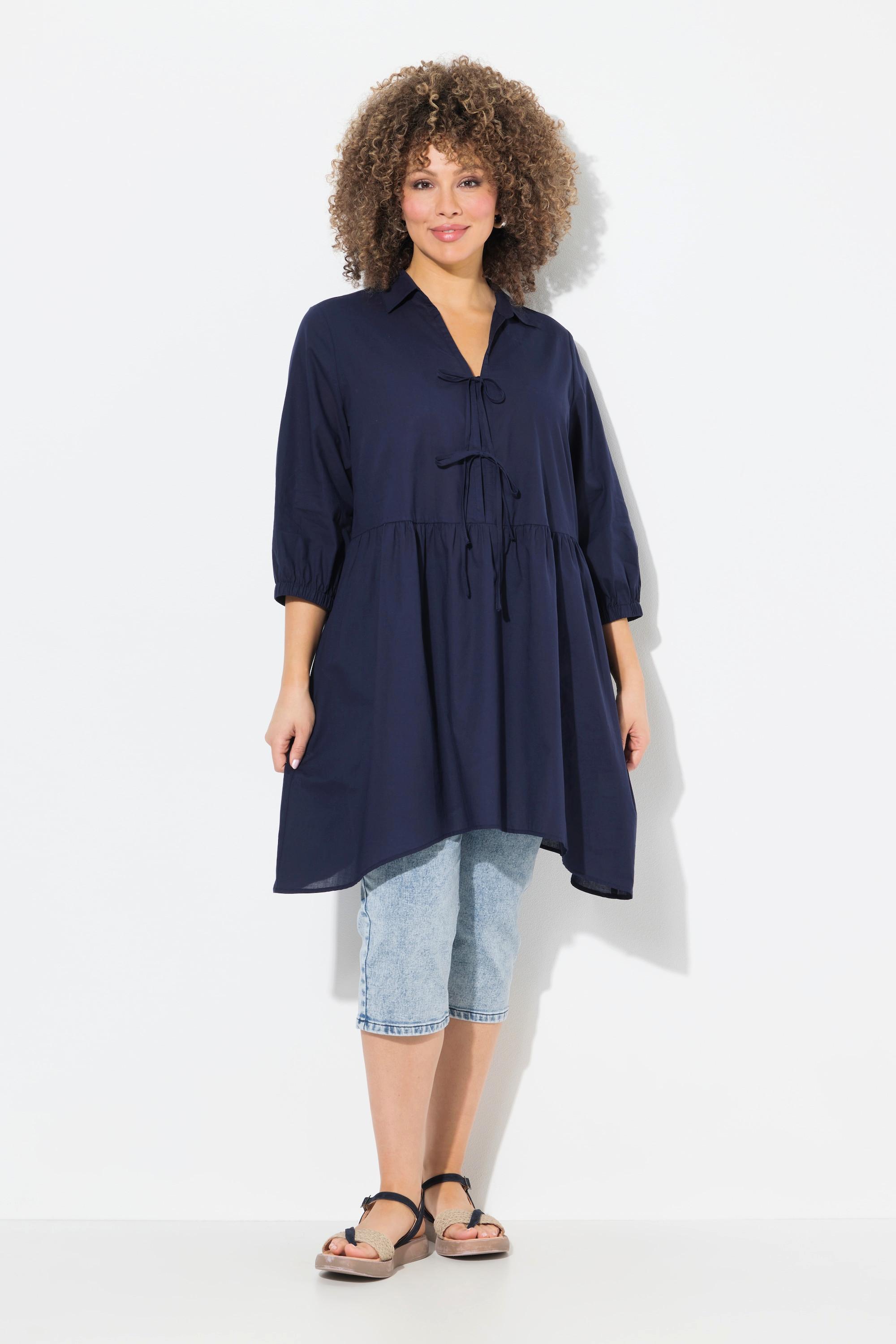 Ulla Popken Blusa Taglio Svasato Orlo a Punte Collo Camicia Maniche 3/4  