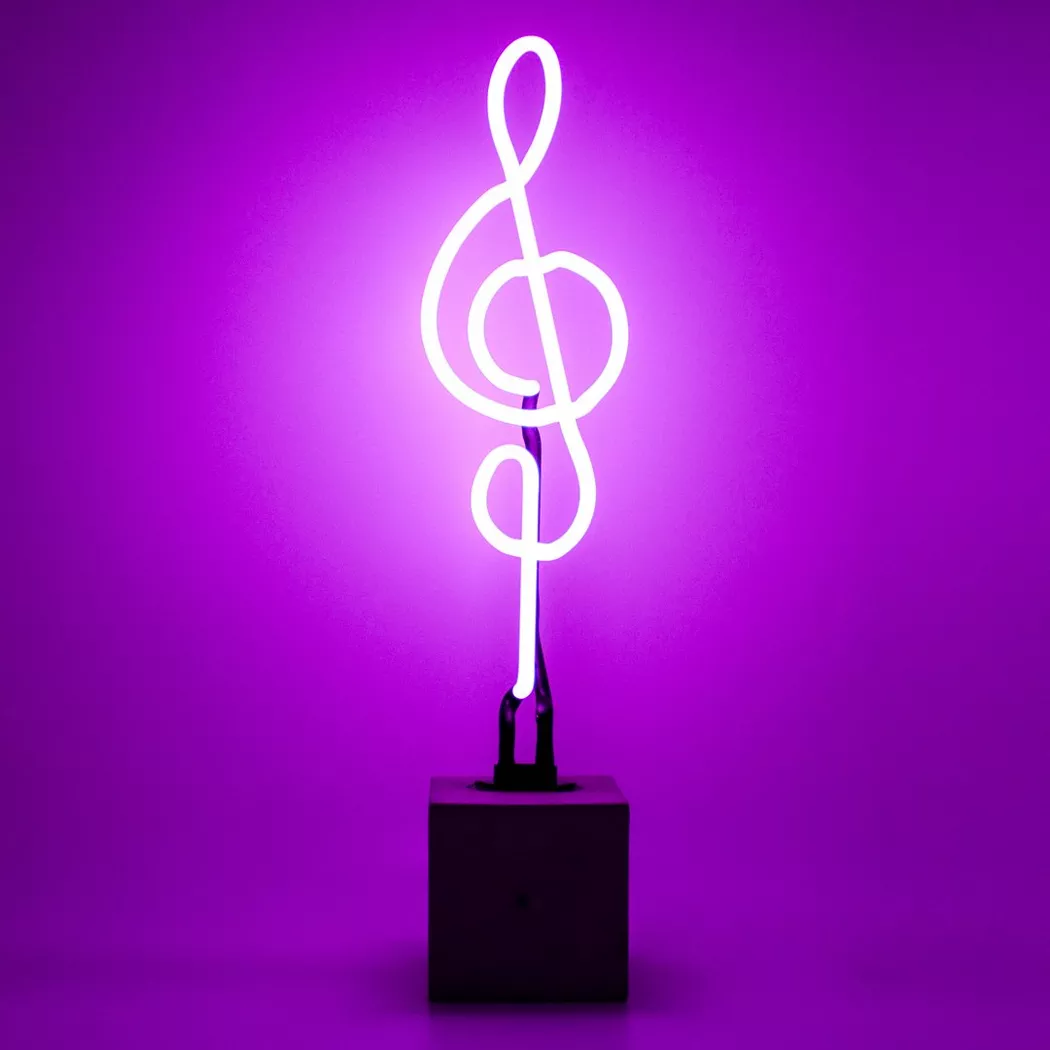 Locomocean – Glas Neon Tischlampe mit Betonsockel Notenschlüssel, One Size, Violett