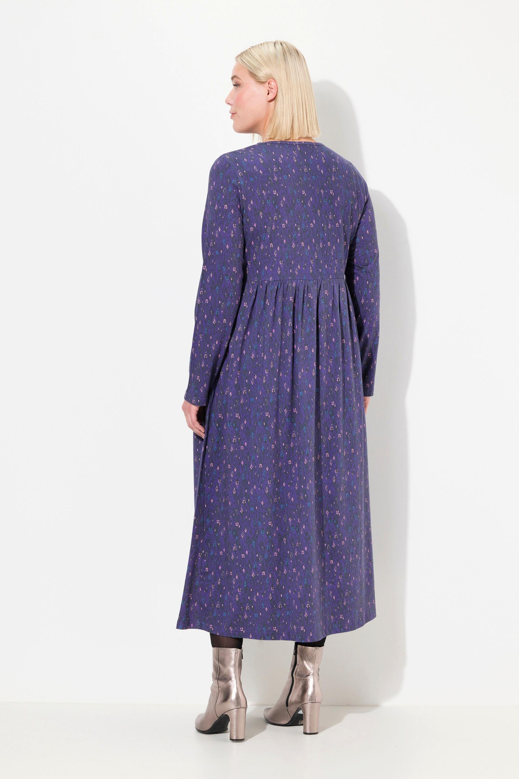 Ulla Popken Robe en Jersey Imprimé Graphique Coupe Évasée Col Rond Manches Longues  