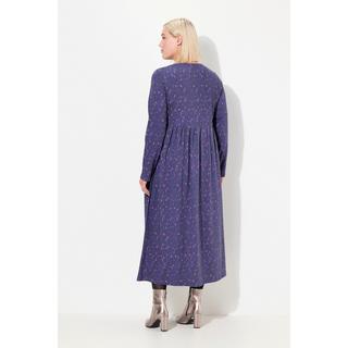 Ulla Popken Robe en Jersey Imprimé Graphique Coupe Évasée Col Rond Manches Longues  