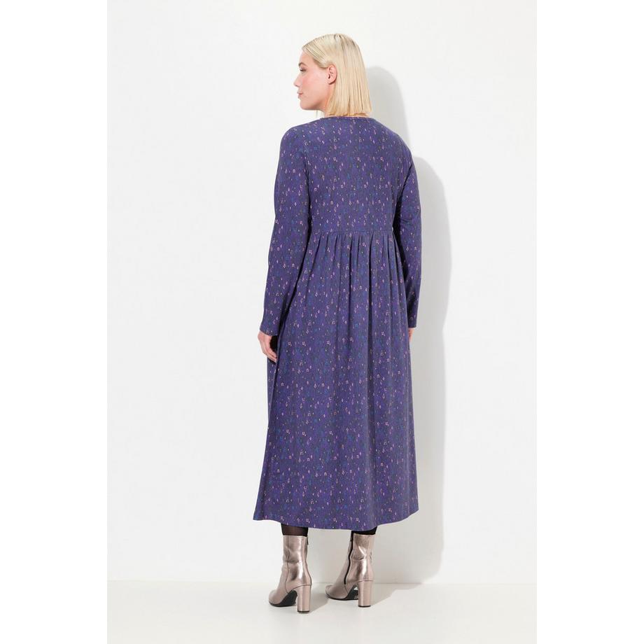 Ulla Popken Jerseykleid Grafischer Druck A-Linie Rundhals Langarm  