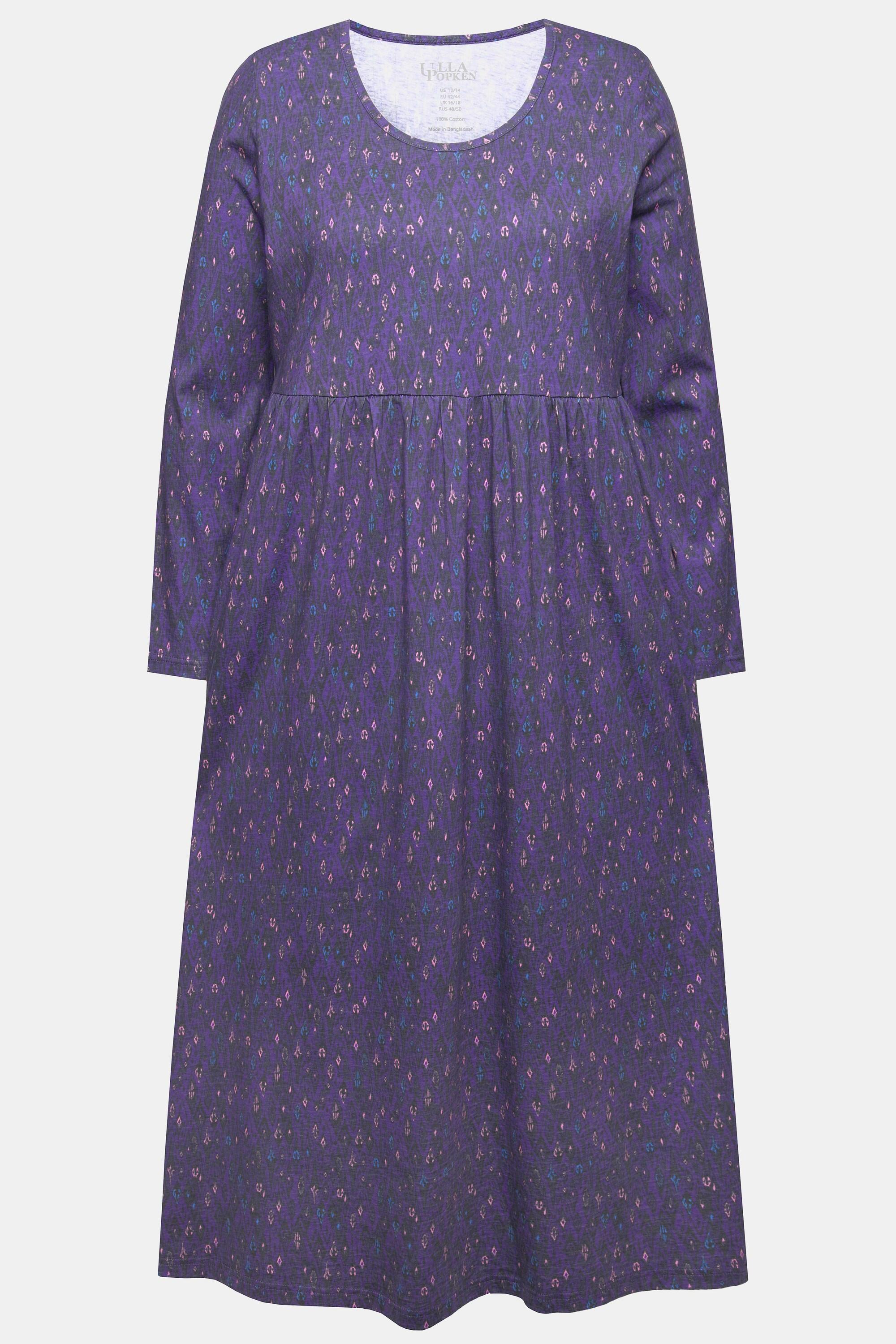 Ulla Popken Robe en Jersey Imprimé Graphique Coupe Évasée Col Rond Manches Longues  