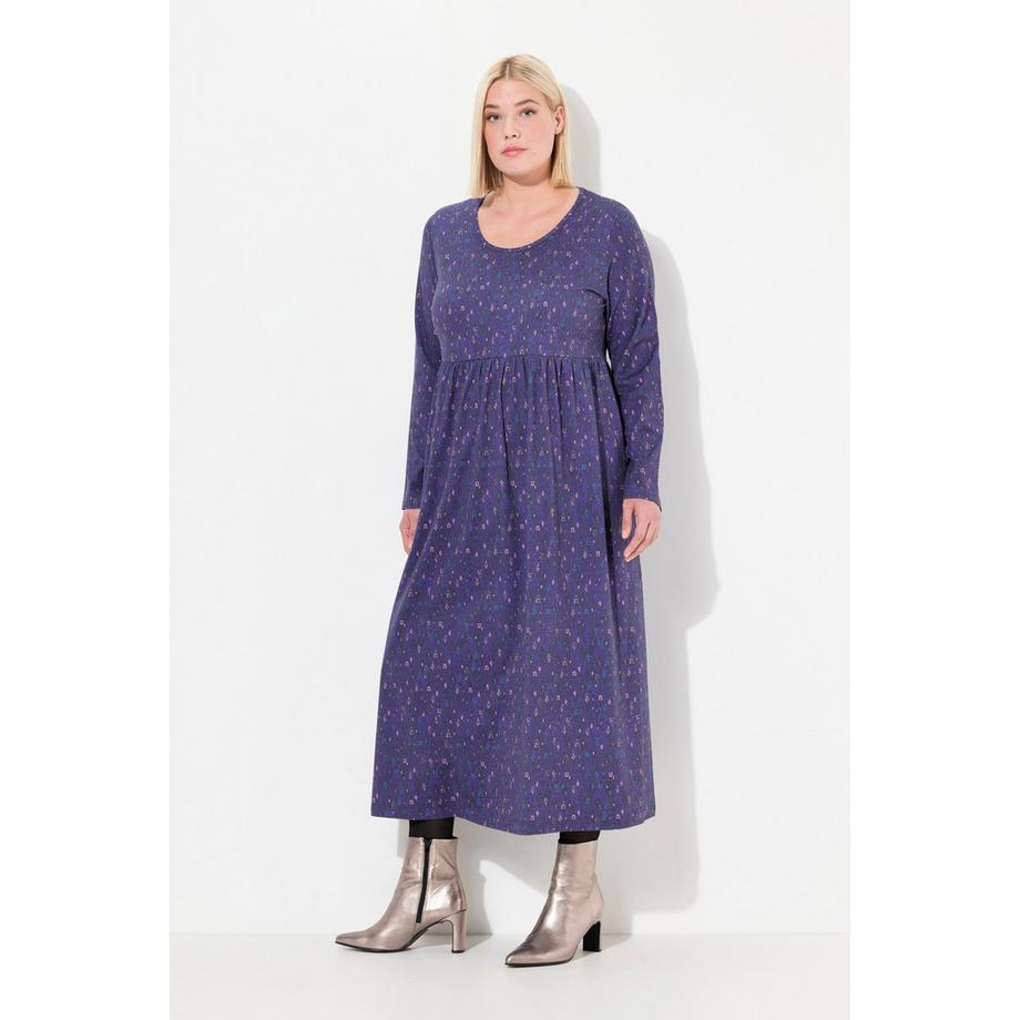 Ulla Popken Jerseykleid Grafischer Druck A-Linie Rundhals Langarm  