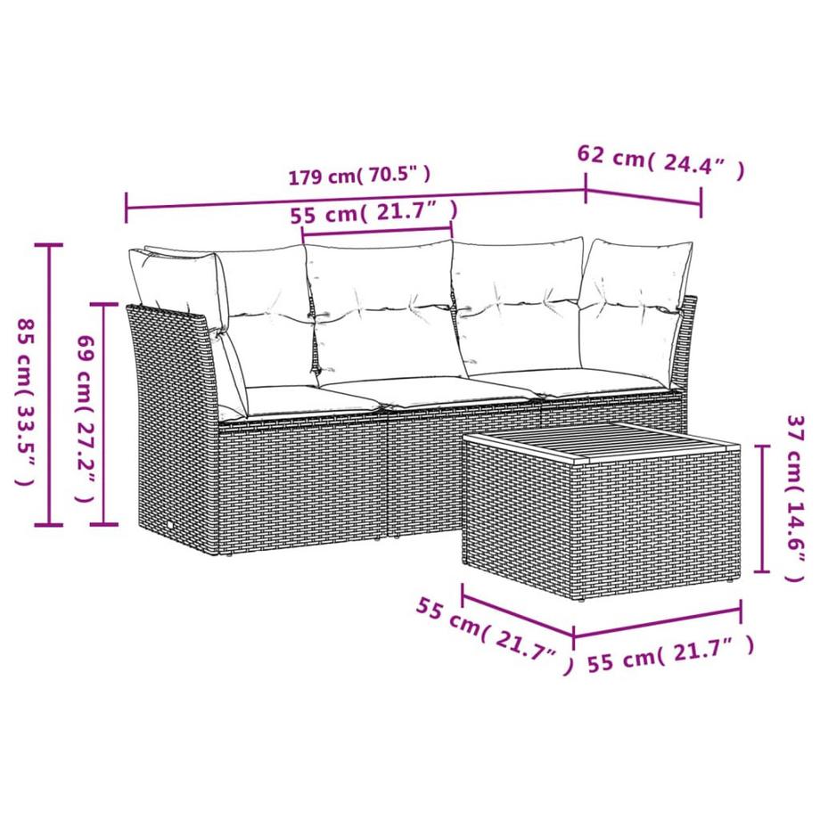 VidaXL set divano da giardino Polirattan  