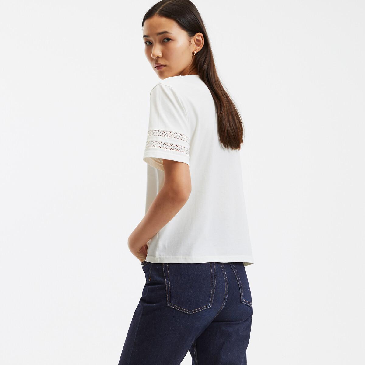 La Redoute Collections  T-Shirt mit rundem Ausschnitt & Guipure-Spitze 