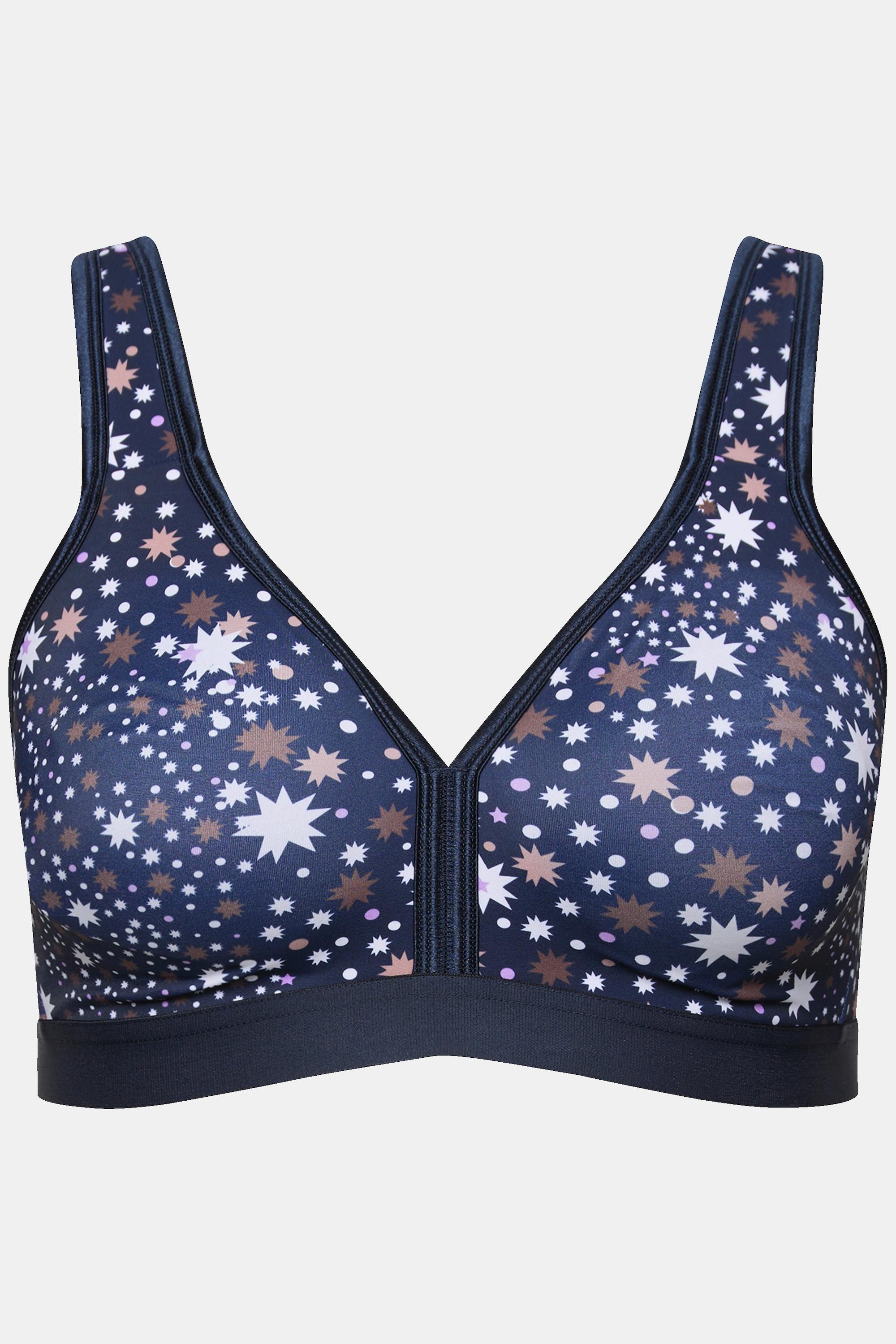 Ulla Popken Reggiseno Minimizer Stampa Stelle Senza Ferretto Coppa C-D  