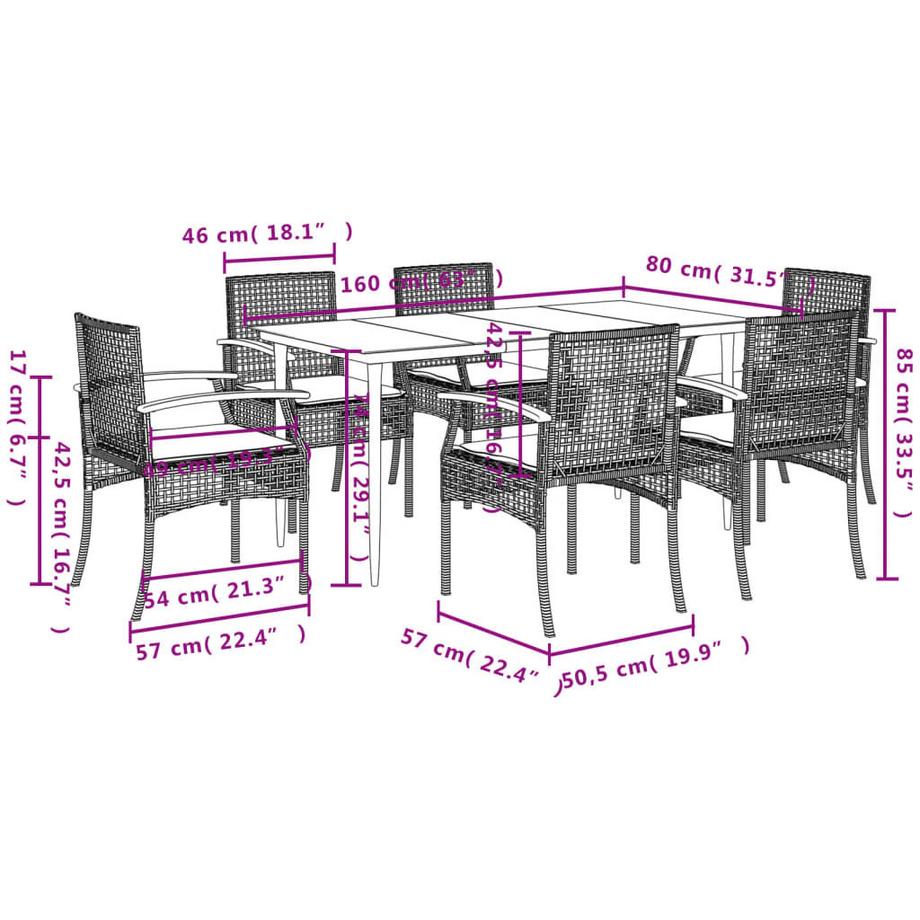 VidaXL set da pranzo da giardino Polirattan  