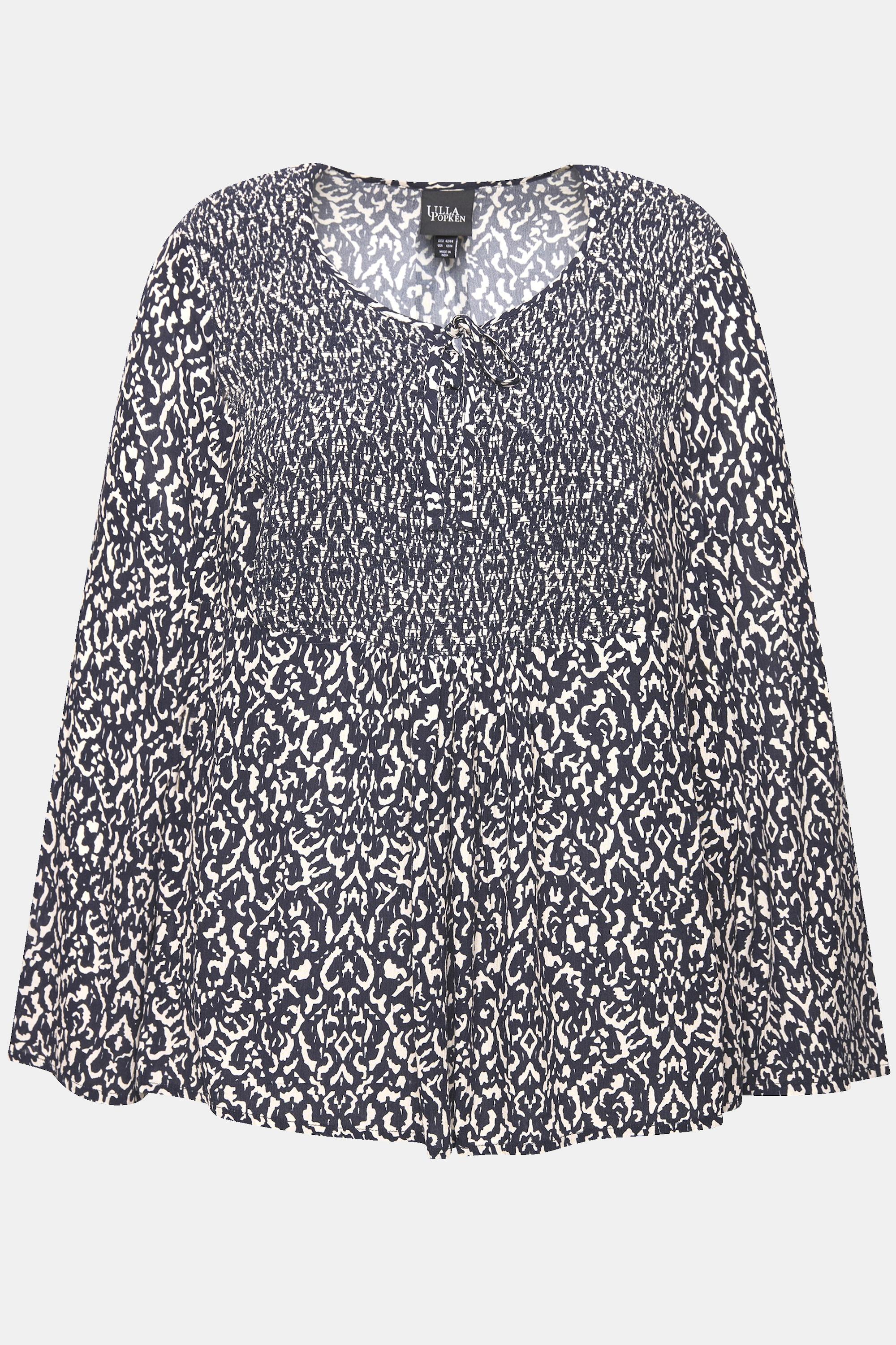 Ulla Popken Blusa smockata girocollo maniche lunghe svasate  