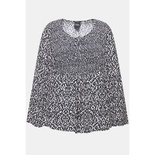 Ulla Popken Blusa smockata girocollo maniche lunghe svasate  