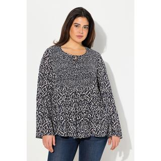 Ulla Popken Blusa smockata girocollo maniche lunghe svasate  