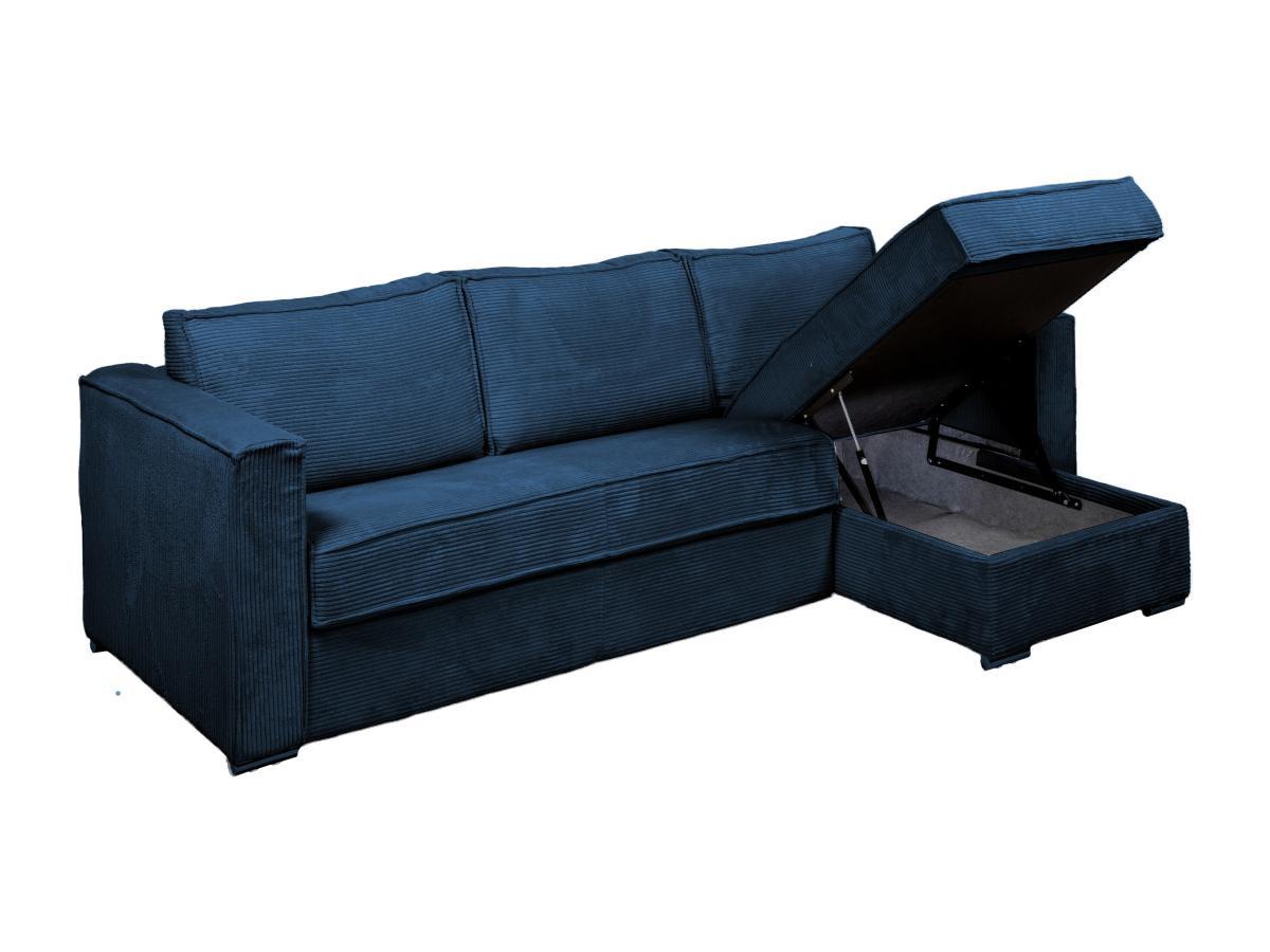 Vente-unique Eckschlafsofa mit Matratze - Ecke wechselbar - Cord - Dunkelblau - Liegefläche mit Lattenrost mit breiten Latten 140 cm - Matratze 18 cm - LORETO  