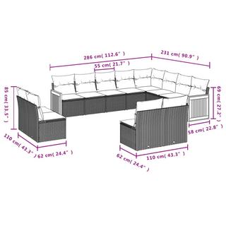 VidaXL Ensemble de canapés de jardin rotin synthétique  