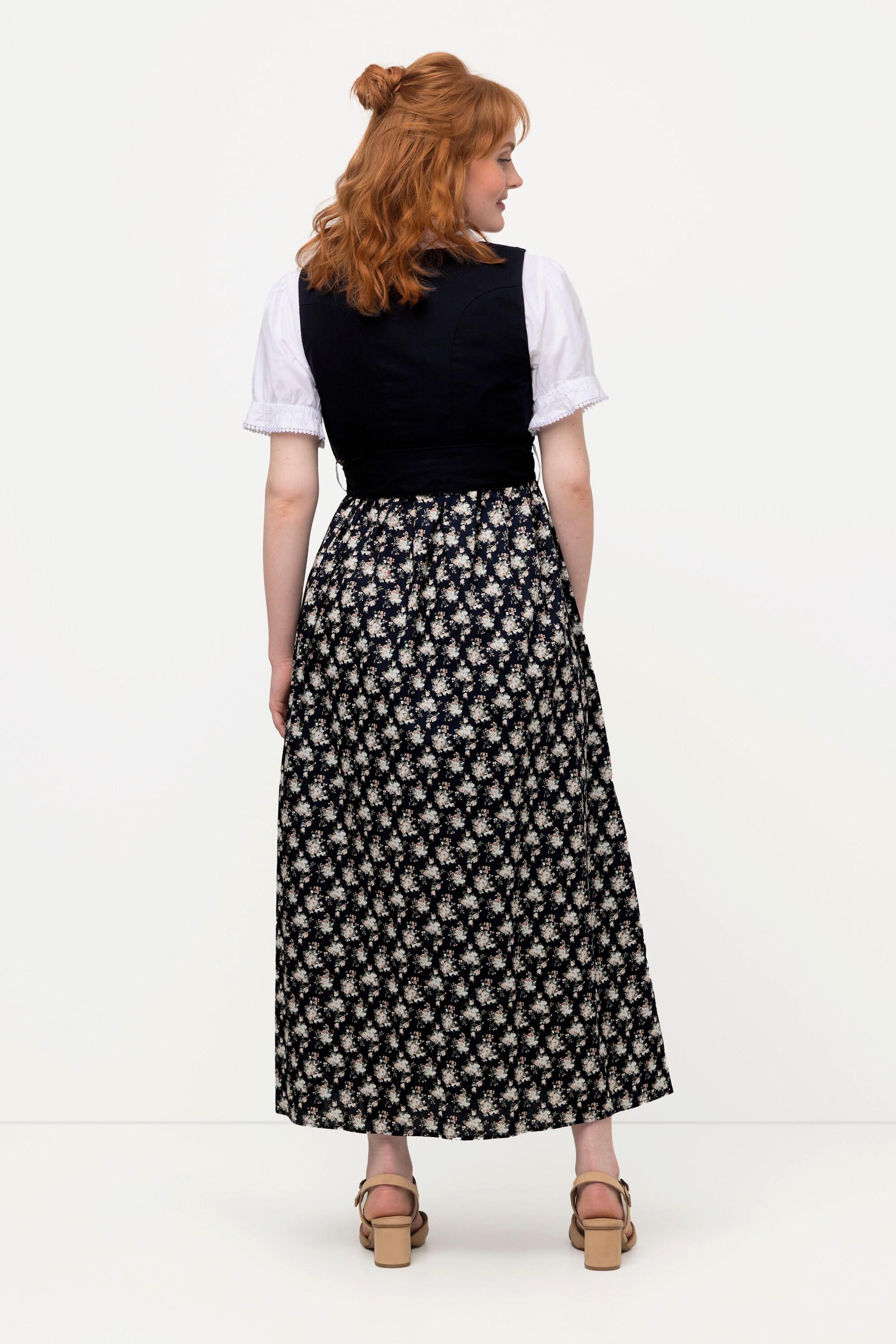 Ulla Popken Dirndl Motif Floral Ruban à Nouer Encolure Carrée Sans Manches  