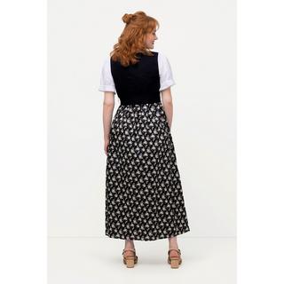 Ulla Popken Dirndl Motif Floral Ruban à Nouer Encolure Carrée Sans Manches  