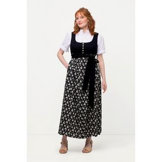 Ulla Popken Dirndl Motif Floral Ruban à Nouer Encolure Carrée Sans Manches  