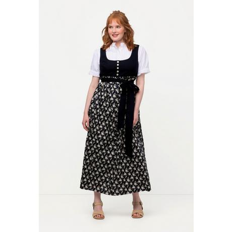 Ulla Popken Dirndl Motif Floral Ruban à Nouer Encolure Carrée Sans Manches  