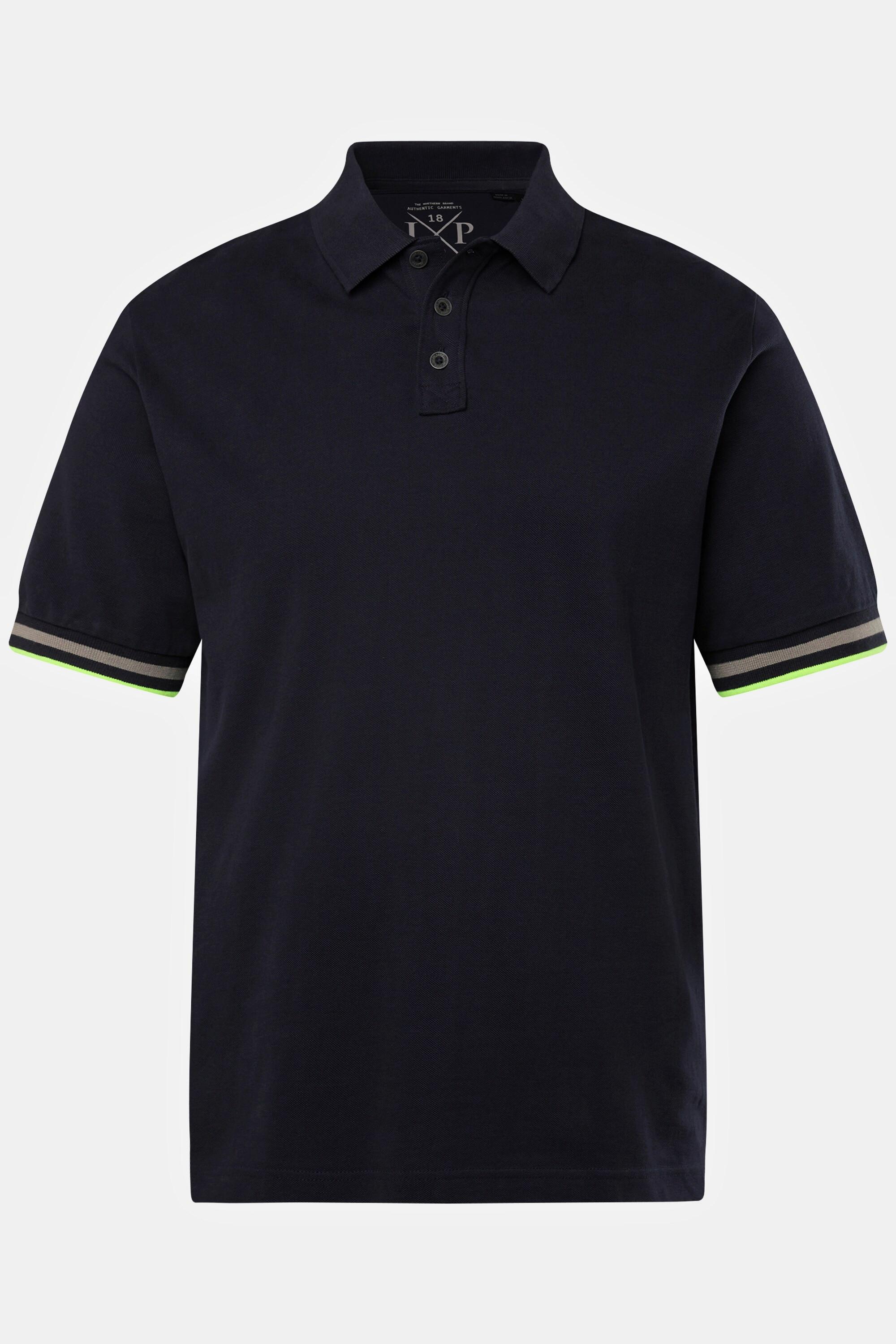 JP1880  Maglia polo in piqué con mezze maniche e orli con righe, fino alla tg. 8XL 