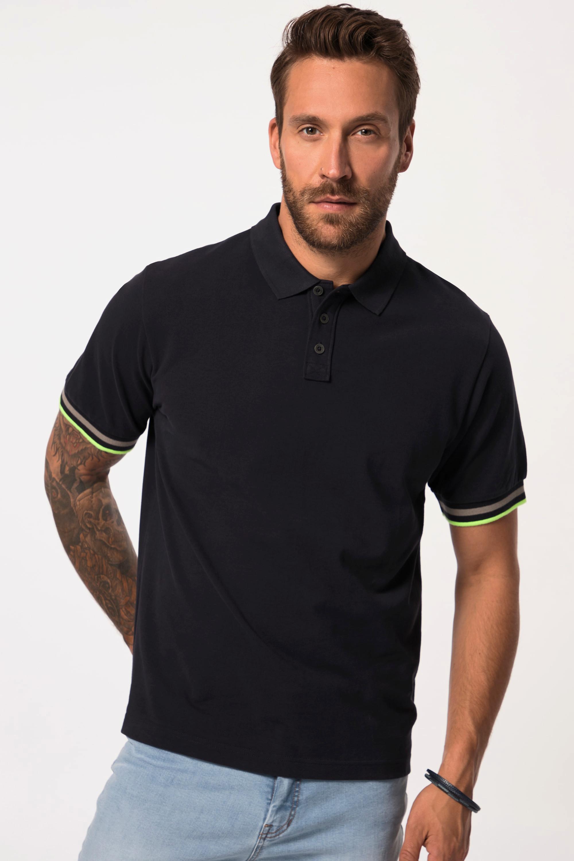 JP1880  Maglia polo in piqué con mezze maniche e orli con righe, fino alla tg. 8XL 