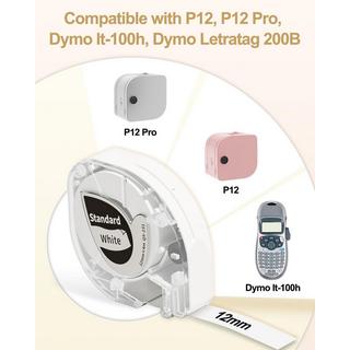 Phomemo Rubans d'étiquetage plastiques noir sur blanc pour P12/P12PRO  