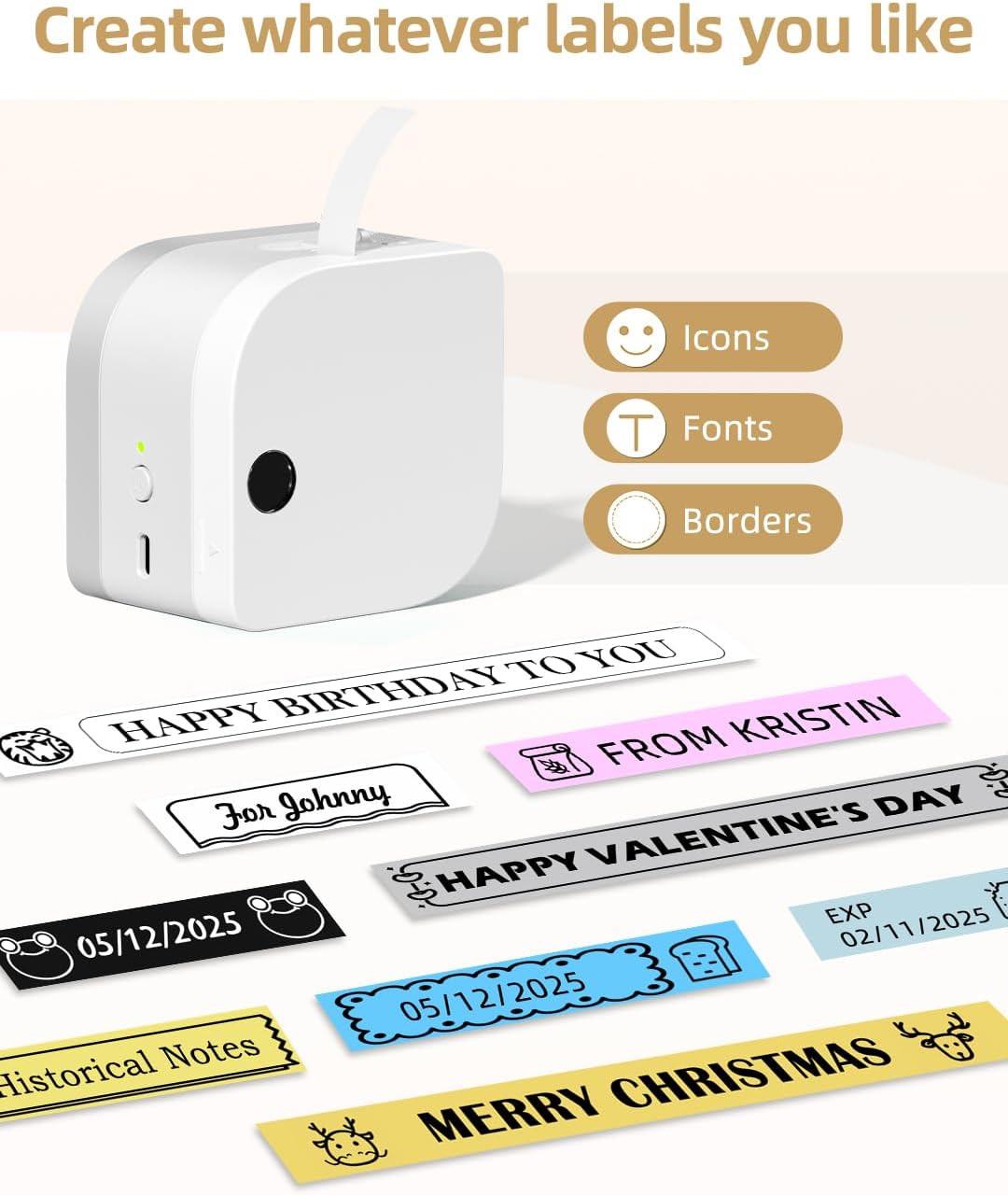 Phomemo Rubans d'étiquetage plastiques noir sur blanc pour P12/P12PRO  