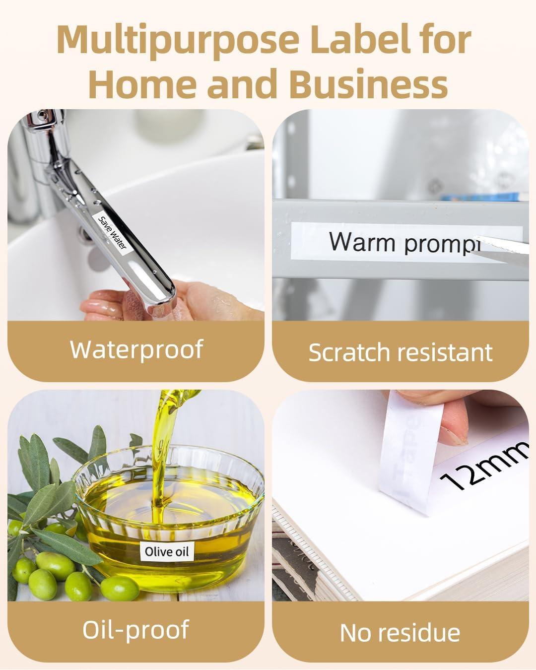 Phomemo Rubans d'étiquetage plastiques noir sur blanc pour P12/P12PRO  