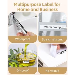 Phomemo Rubans d'étiquetage plastiques noir sur blanc pour P12/P12PRO  