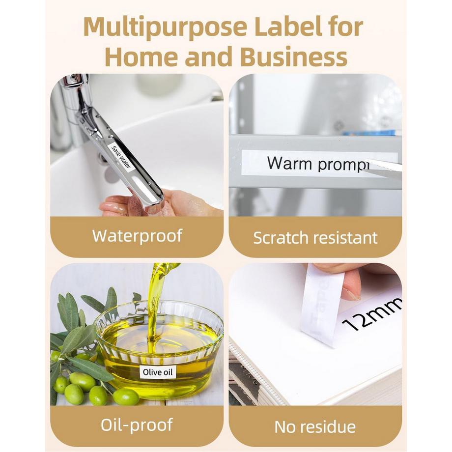 Phomemo Rubans d'étiquetage plastiques noir sur blanc pour P12/P12PRO  