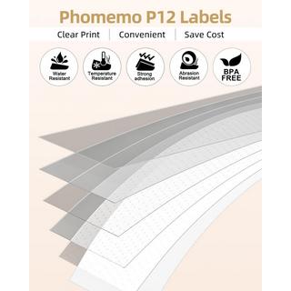 Phomemo Rubans d'étiquetage plastiques noir sur blanc pour P12/P12PRO  