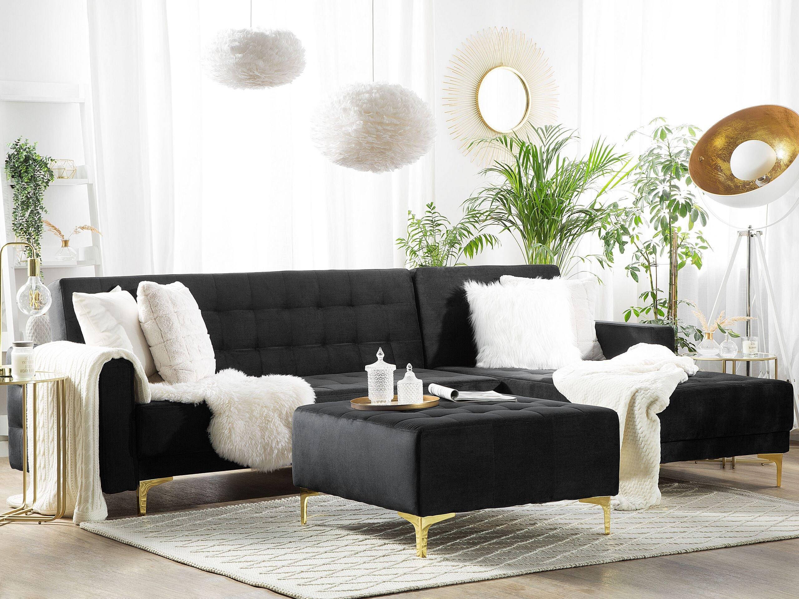 Beliani Ecksofa mit Ottomane aus Samtstoff Modern ABERDEEN  