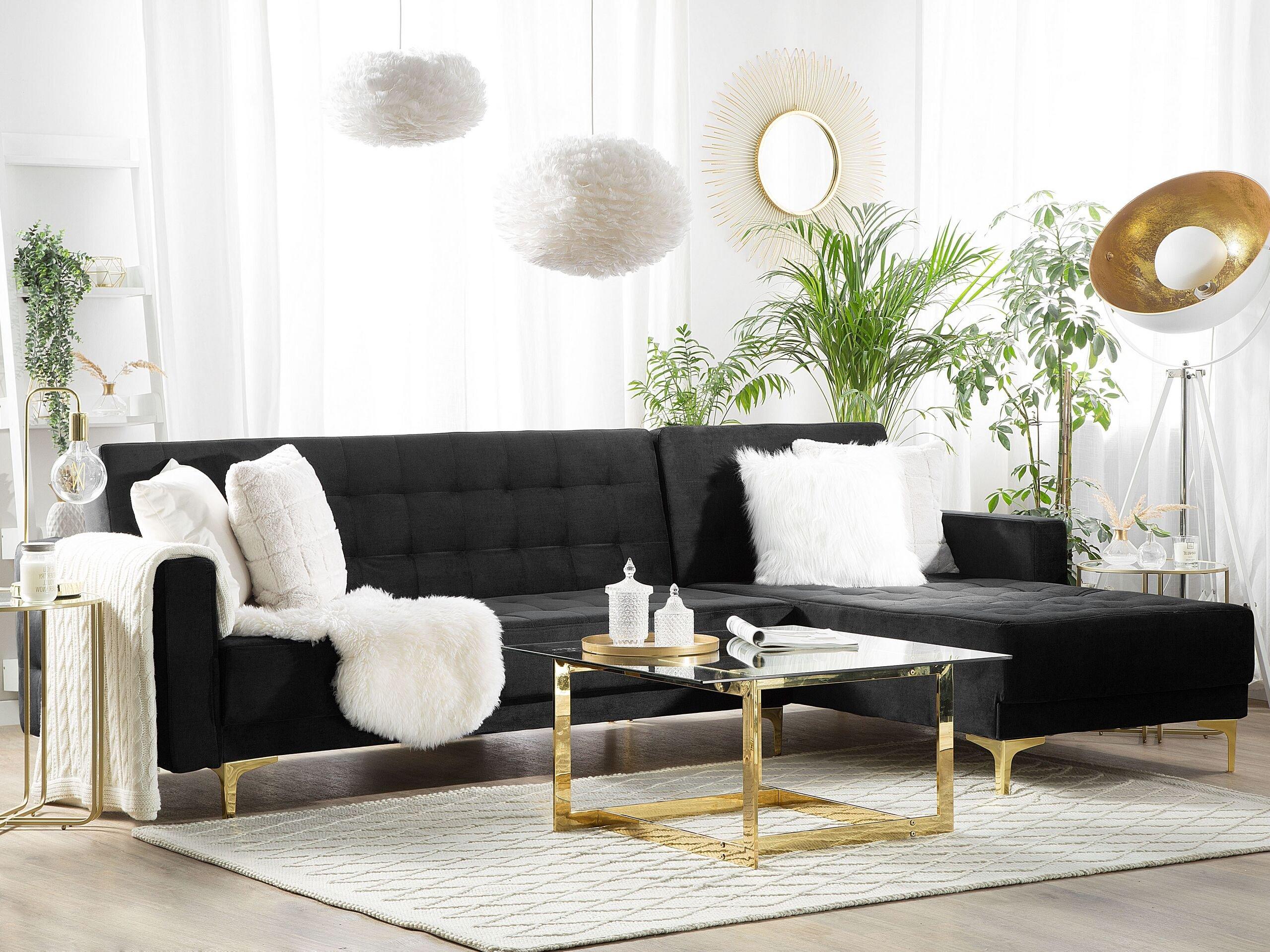 Beliani Ecksofa mit Ottomane aus Samtstoff Modern ABERDEEN  