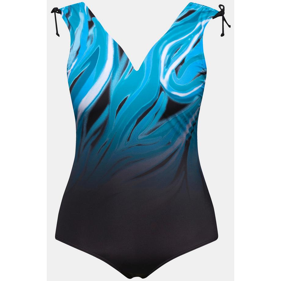 Ulla Popken Maillot de bain Imprimé Océan Bonnets Souples Ruban Froncé  