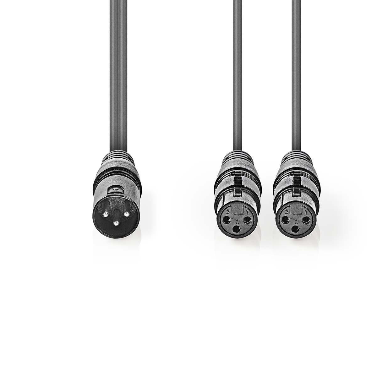 Nedis  Symmetrisches Audiokabel | XLR 3-Pin Stecker | 2x XLR 3-Pin Buchse | Vernickelt | 1.50 m | Rund | PVC | Dunkelgrau | Papphülle 