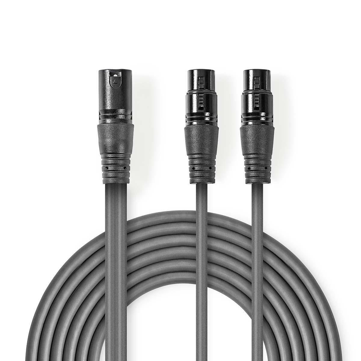 Nedis  Symmetrisches Audiokabel | XLR 3-Pin Stecker | 2x XLR 3-Pin Buchse | Vernickelt | 1.50 m | Rund | PVC | Dunkelgrau | Papphülle 