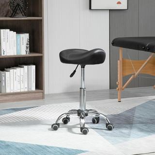 Northio Rollhocker Höhenverstellbarer Arbeitshocker mit Rädern Drehbarer Salon Hocker für Massage Kunstleder Schwarz 48 x 48 x 54-69 cm  