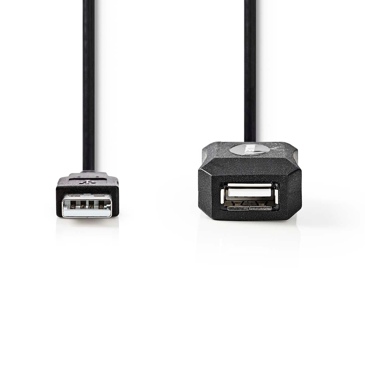 Nedis  Câble USB actif | USB 2.0 | USB-A mâle | USB-A femelle | 480 Mbps | 20.0 m | Rond | Nickelé | PVC | Cuivre | Etiquette 