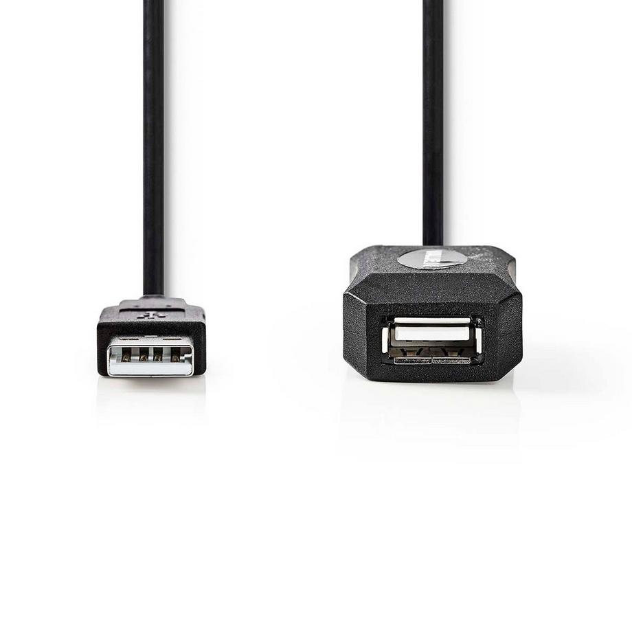 Nedis  Cavo USB attivo | USB 2.0 | USB-A maschio | USB-A femmina | 480 Mbps | 20,0 m | Rotondo | Nichelato | PVC | Rame | Etichetta 
